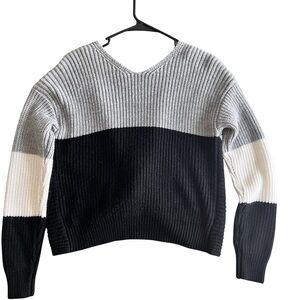 Fashion Nova V-Neck Sweater - Black, Gray, and Cream